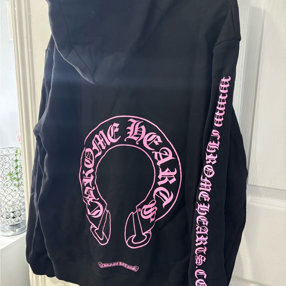 Chrome Hearts Black Hoodie with Pink Logo